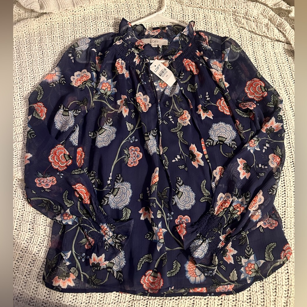 Dark purple floral loft blouse with cami under